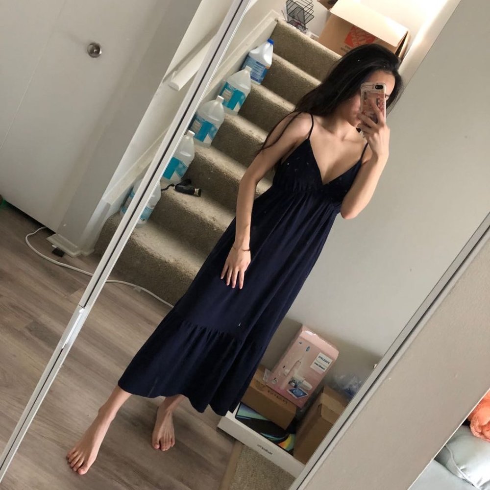 MOSSIMO navy blue v-neck strap dress